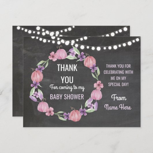 ありがとう赤ちゃんシャワー女の子カードパンプキンピンク 招待状 (正面/裏面)