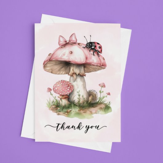 ありがとう赤ちゃんシャワーLadybugキノコ サンキューカード
