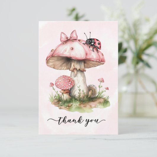 ありがとう赤ちゃんシャワーLadybugキノコ サンキューカード (スタンド正面)