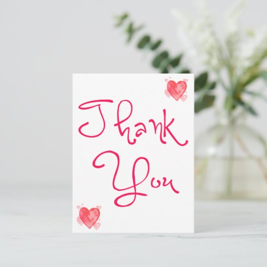 ありがとう赤とピンクのハート水色 ポストカード (スタンド正面)