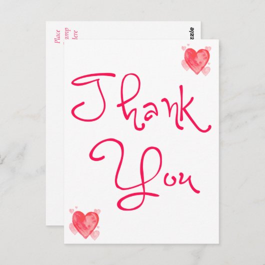 ありがとう赤とピンクのハート水色 ポストカード (正面/裏面)