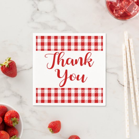ありがとう赤と白のチェックGingham Plaid スタンダードカクテルナプキン (インサイチュ)