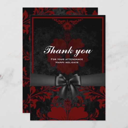 ありがとう赤フローラ休日の発表カード 招待状 (正面/裏面)