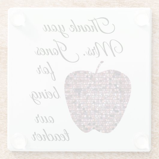 ありがとう赤モザイクアップル先生感謝 ガラスコースター (裏面)