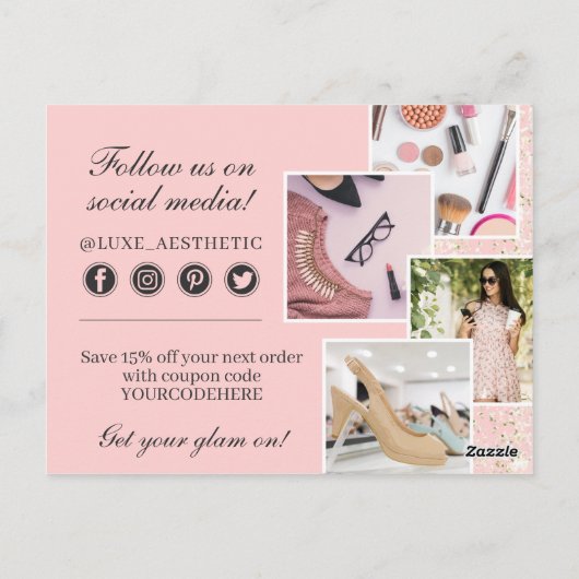 ありがとう赤面ピンク&金ゴールドストロ絵を描ーク4-Photo ポストカード (裏面)