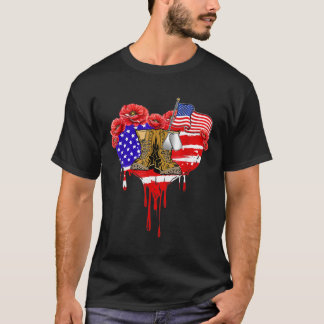 ありがとう退役軍人コンバットブーツポピーフラワーベーター Tシャツ