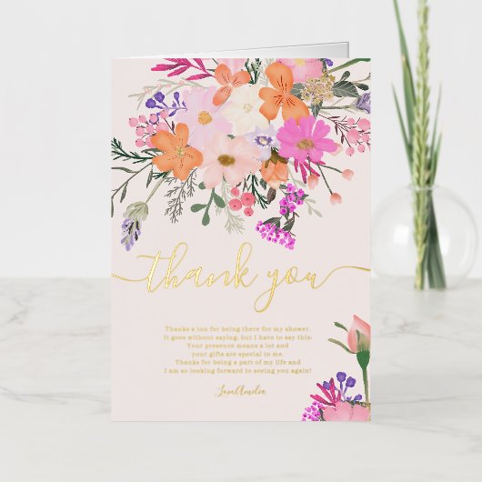 ありがとう野生の花パステル春シャワー 箔グリーティングカード (正面)