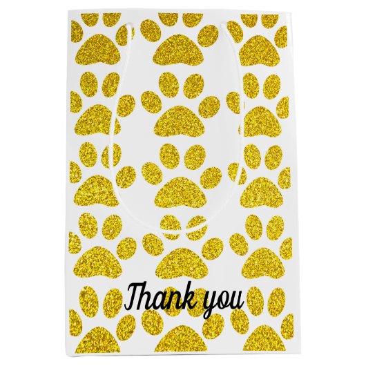 ありがとう金ゴールドグリッターポー印刷かわいい結婚式 ミディアムペーパーバッグ (正面)