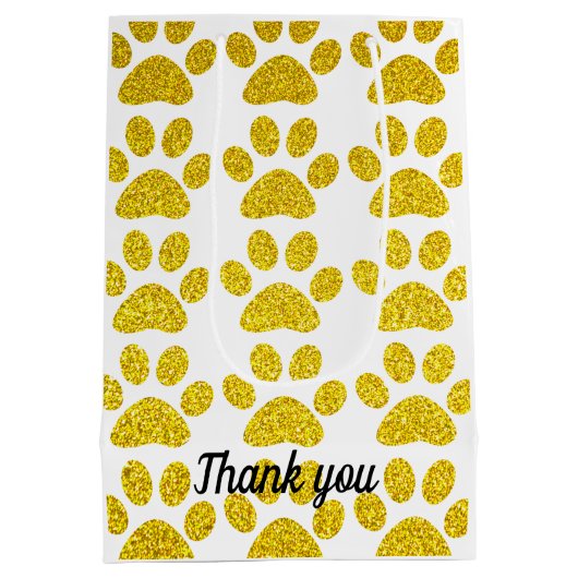 ありがとう金ゴールドグリッターポー印刷かわいい結婚式 ミディアムペーパーバッグ (裏面)