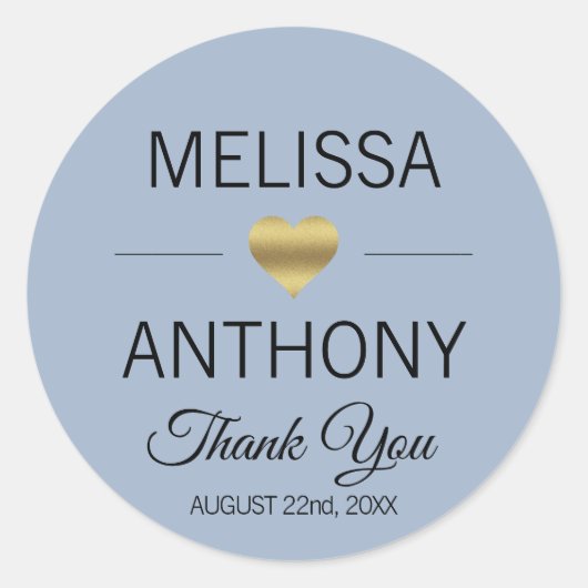 ありがとう金ゴールドハートダスティ結婚ブルーのシール ラウンドシール (正面)