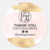 ありがとう金ゴールドブラシストロークのピンクの水色順 ラウンドシール (正面)