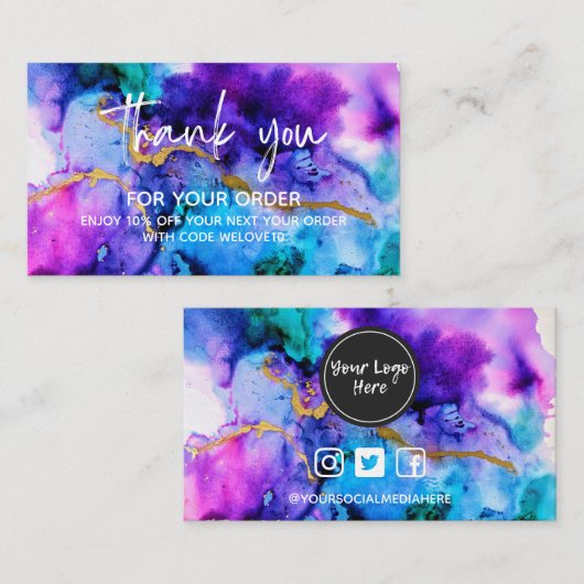 ありがとう金ゴールドブルーパープルロイヤリティカード2 名刺 (正面/裏面)