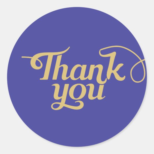 ありがとう金ゴールドレタリングネイビーブルー背景 ラウンドシール (正面)