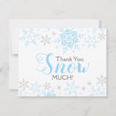 ありがとう雪の多くの青い男の赤ちゃんシャワーノートカード サンキューカード (正面)