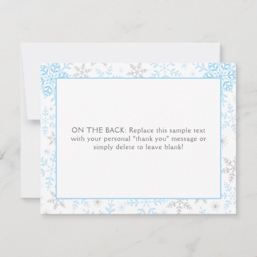 ありがとう雪の多くの青い男の赤ちゃんシャワーノートカード サンキューカード (裏面)