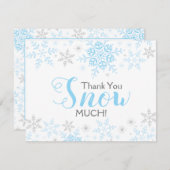ありがとう雪の多くの青い男の赤ちゃんシャワーノートカード サンキューカード (正面/裏面)