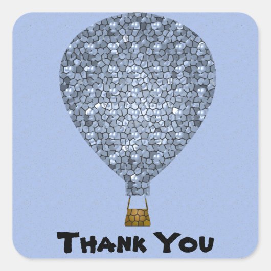 ありがとう青モザイク熱気球の感謝 スクエアシール (正面)