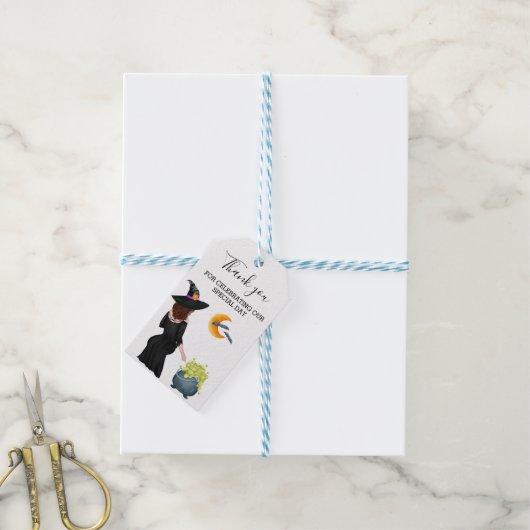 ありがとう魔女の赤ちゃんシャワーハロウィーン ギフトタグ (より糸付き)