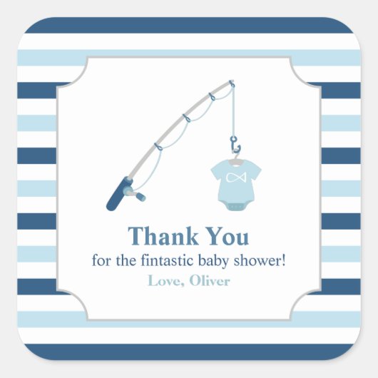 ありがとう魚釣りをテーマにしたベビーシャワー スクエアシール (正面)