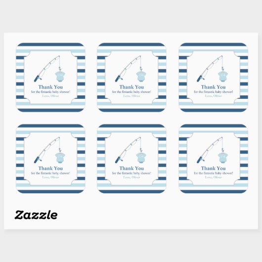 ありがとう魚釣りをテーマにしたベビーシャワー スクエアシール (シート)