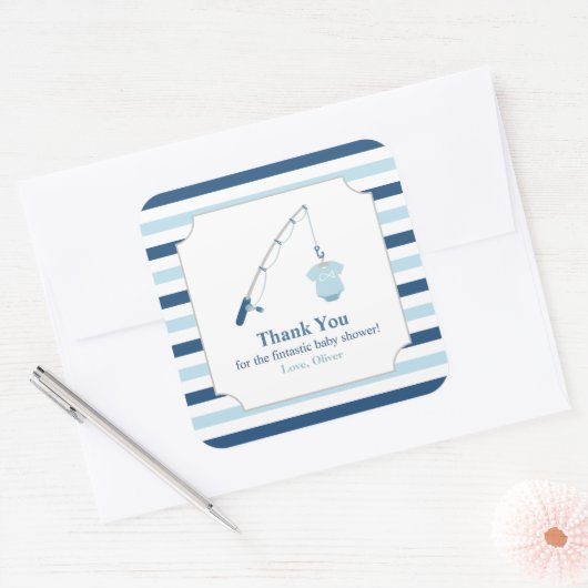 ありがとう魚釣りをテーマにしたベビーシャワー スクエアシール (封筒)