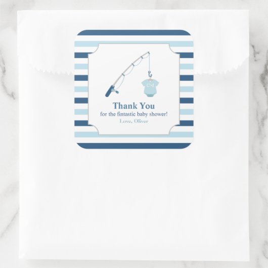 ありがとう魚釣りをテーマにしたベビーシャワー スクエアシール (バッグ)