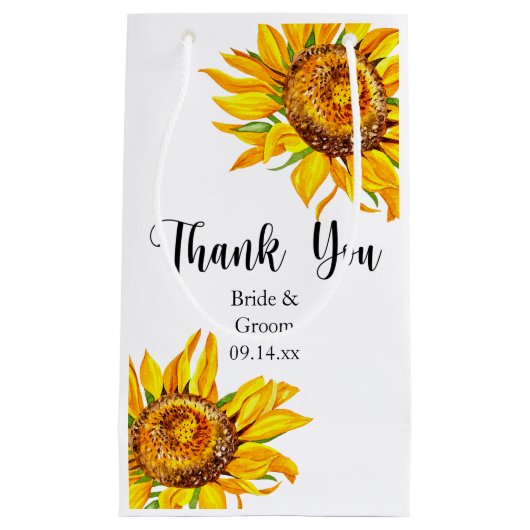 ありがとう黄色のひまわり結婚は小さな贈り物B スモールペーパーバッグ (正面)