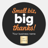 ありがとう黒オレンジ色のビジネスロゴ ラウンドシール (正面)