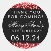 ありがとう18th誕生日パーティーキラキラ輝く ラウンドシール (正面)