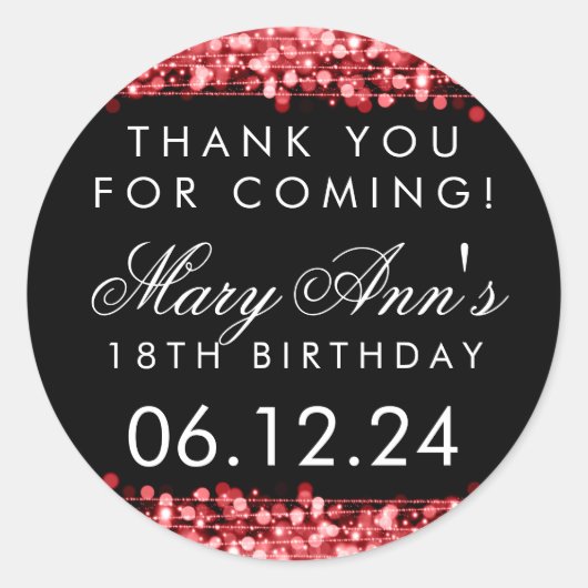 ありがとう18th誕生日パーティーキラキラ輝く ラウンドシール (正面)