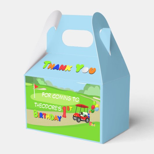 ありがとう1st誕生日レッドゴルフカート少年 フェイバーボックス (正面サイド)