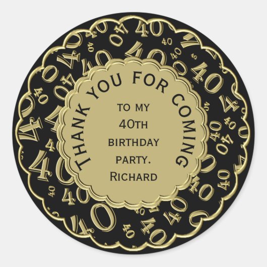 ありがとう40ナンバーパターンブラックと金ゴールド ラウンドシール (正面)