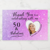 ありがとう50と素晴らしいパープル誕生日ミニ スパークリングワインラベル (シングルラベル)