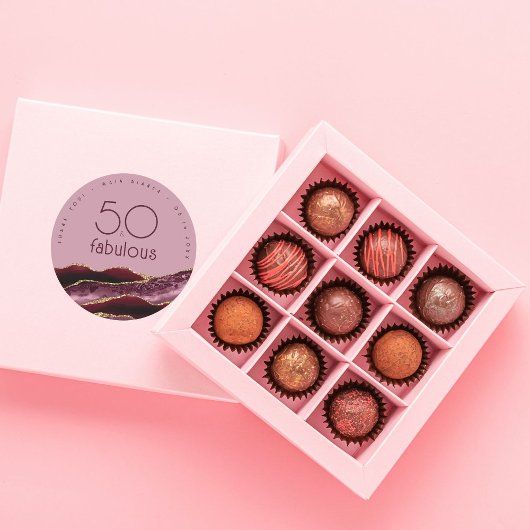 ありがとう50誕生日バーガンディーピンクアゲート ラウンドシール