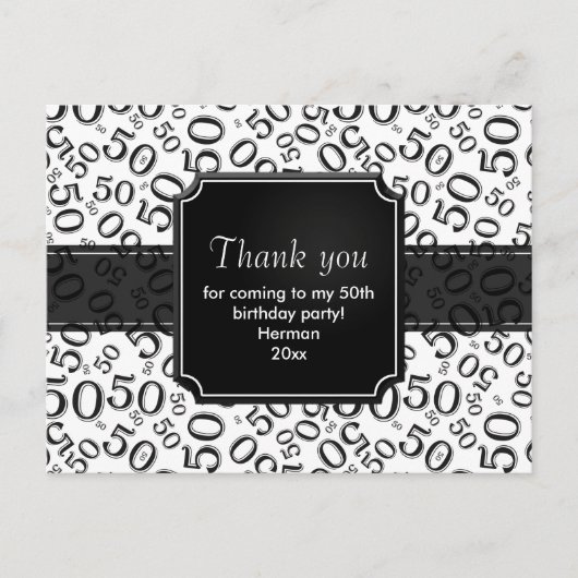 ありがとう50 ランダム数字パターン 黒/白 ポストカード (正面)