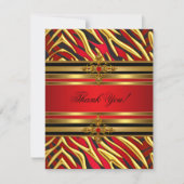 ありがとう50th誕生日パーティレッドゼブラ金ゴールドブラック サンキューカード (正面)