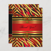 ありがとう50th誕生日パーティレッドゼブラ金ゴールドブラック サンキューカード (正面/裏面)