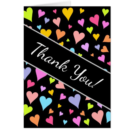 "ありがとう！";おもしろい、愛情、カラフルハートパターン (正面)