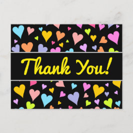 "ありがとう！"; かわいい、愛に満ちた、カラフルなハート柄 ポストカード