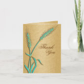 「ありがとう」アクアゴールドのウェディングテンプレート サンキューカード (正面)