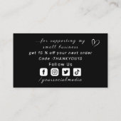 ありがとう アブストラクト グリッター スター パターン ラブ ブラック 名刺 (裏面)