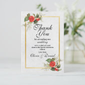 ありがとう ウェディングエンゲージメント 赤 ゴールド フェスティブ サンキューカード (スタンド正面)