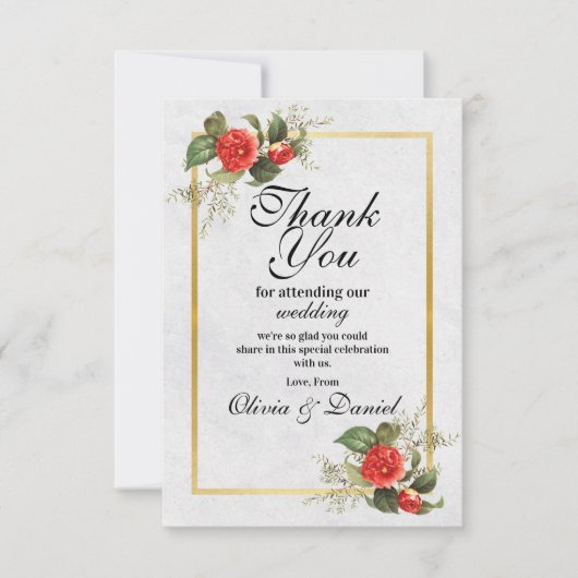 ありがとう ウェディング 婚約 赤 ゴールド お祭り サンキューカード (正面)