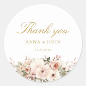 ありがとう！エレガントで白く、柔らかな、美しい花、ウェディング ラウンドシール (正面)