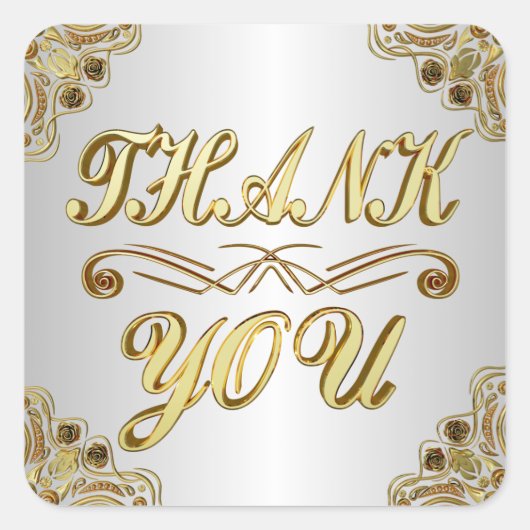 ありがとう クラシック ゴールドとシルバー おしゃれ スクエアシール (正面)