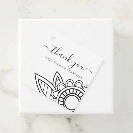 ありがとう グレー ホワイト フラワー タイポグラフィー ウェディング フェイバータグ (インサイチュ)