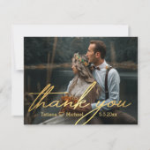ありがとう,ゴールド手書きスクリプト 結婚式 写真 ノートカード (正面)