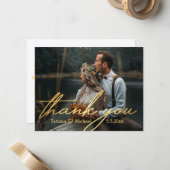 ありがとう,ゴールド手書きスクリプト 結婚式 写真 ノートカード (正面/裏面インサイチュ)