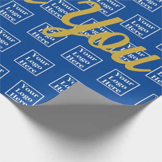 ありがとう ゴールド スクリプト ブルー ロゴをここに パターン ラッピングペーパー (角)