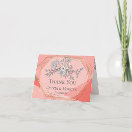 ありがとう | ジオメトリック コーラル フラワー ゴールド フレーム サンキューカード